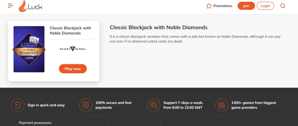 Classic Blackjack with Noble Diamonds