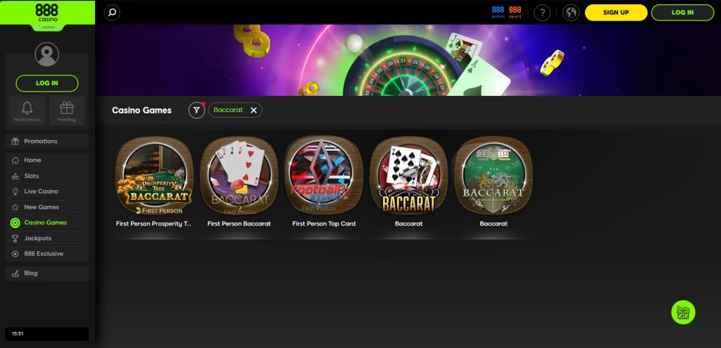 Baccarat Games at 888casino