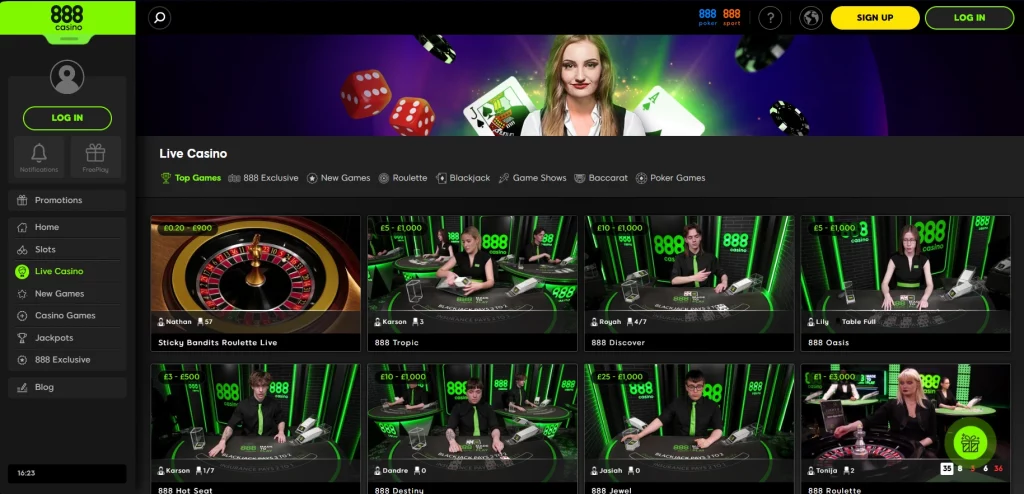 Live Casino Game Library at 888casino