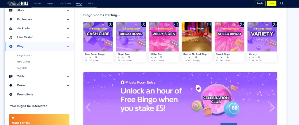 William Hill Bingo Section