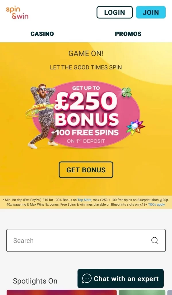 Spin & Win Home Page Mobile