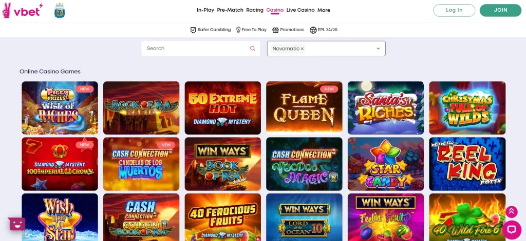 Novomatic games in Vbet casino