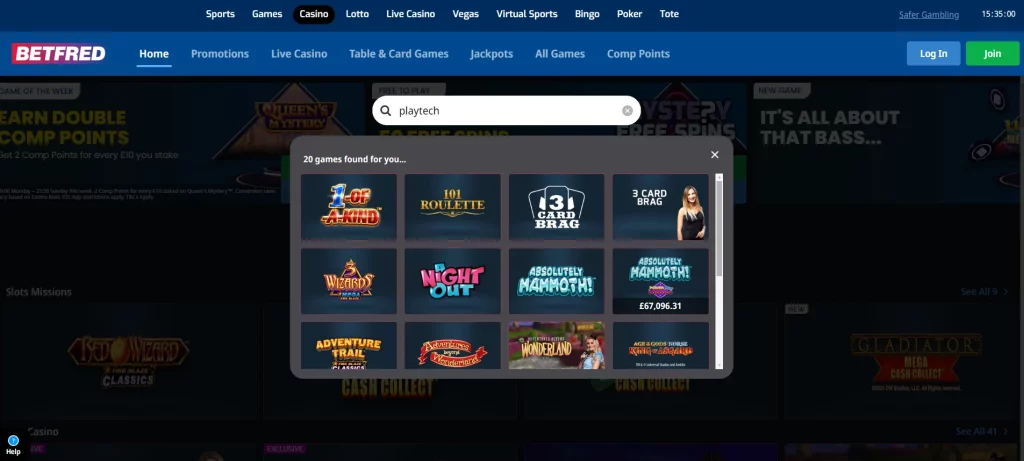 Playtech games in Betfred casino