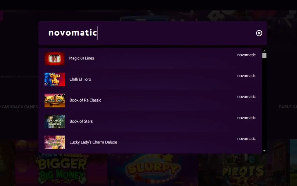 Novomatic titles in No bonus Casino