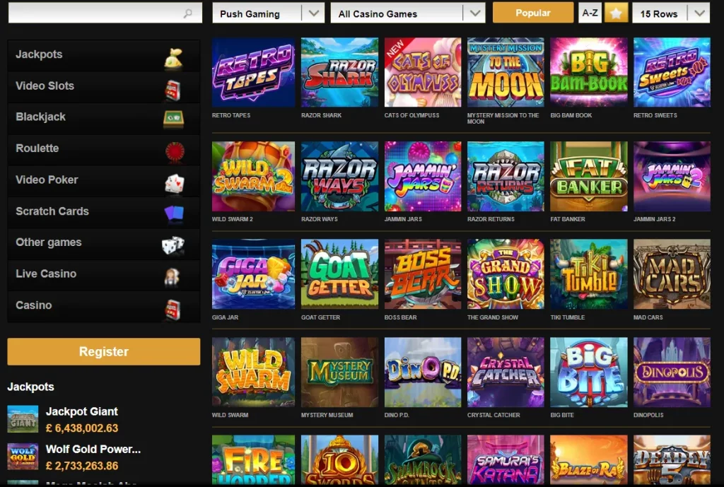 Push gaming slots in Videoslots