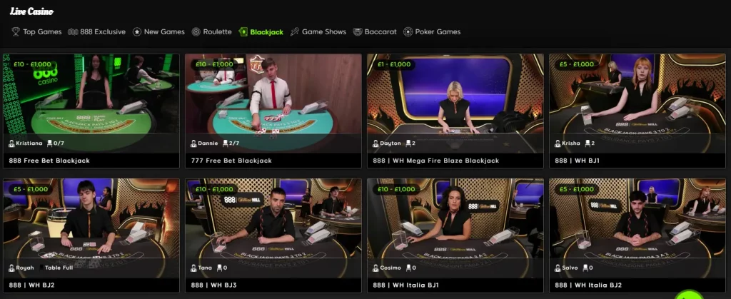 Live Dealer Section at 888casino