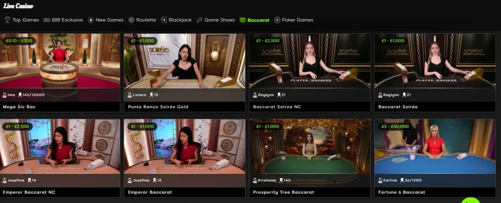 888 Live Dealer Baccarat