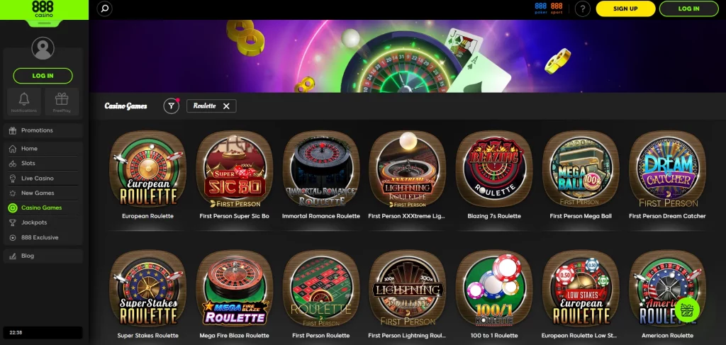 888casino roulette catalogue