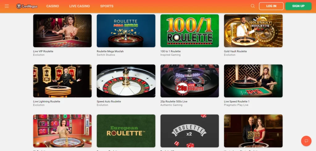 Roulette games at LeoVegas