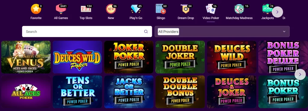 Video Poker Category at Hollywoodbets