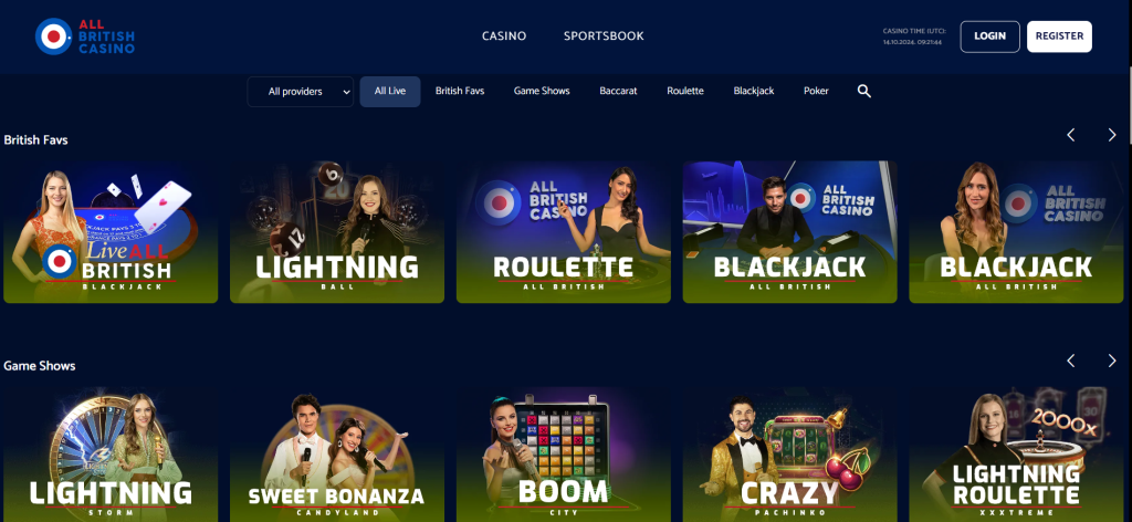 Live section at All British Casino 