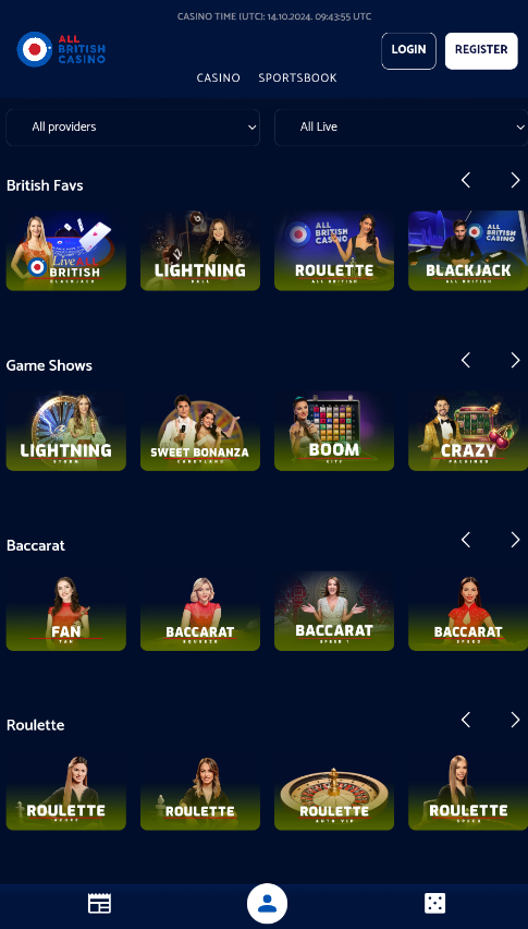 Live section in All British Casino