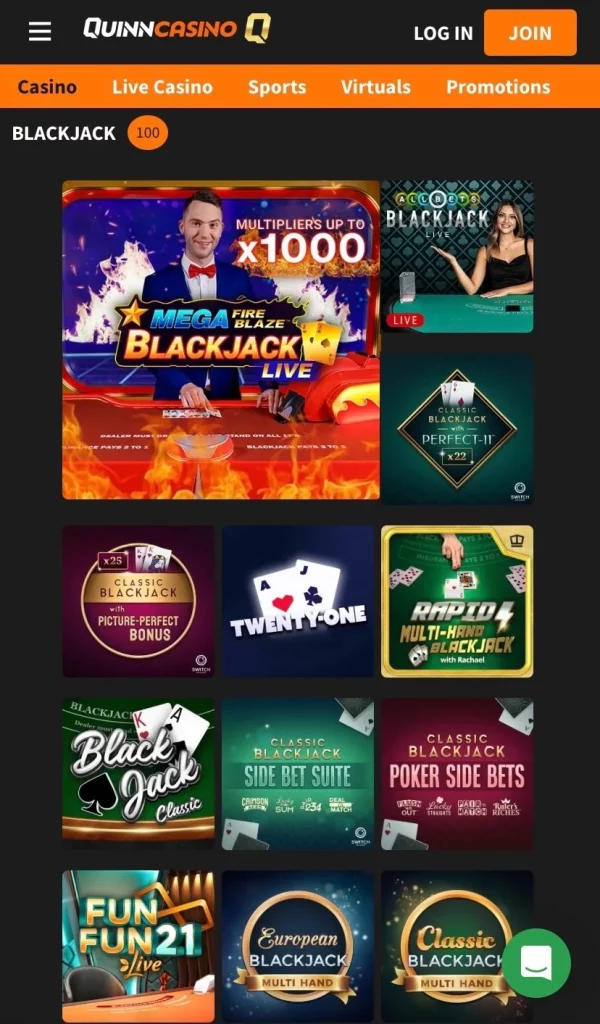 Quinnbet Mobile (Blackjack)