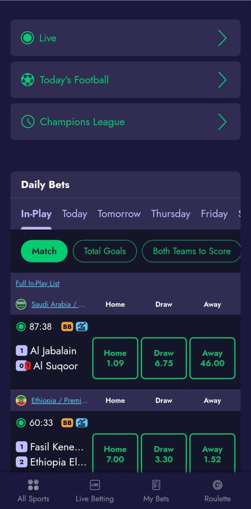 Daily bets section