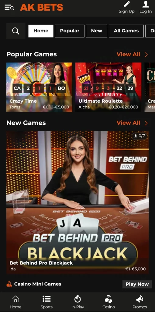 Main page of Live casino