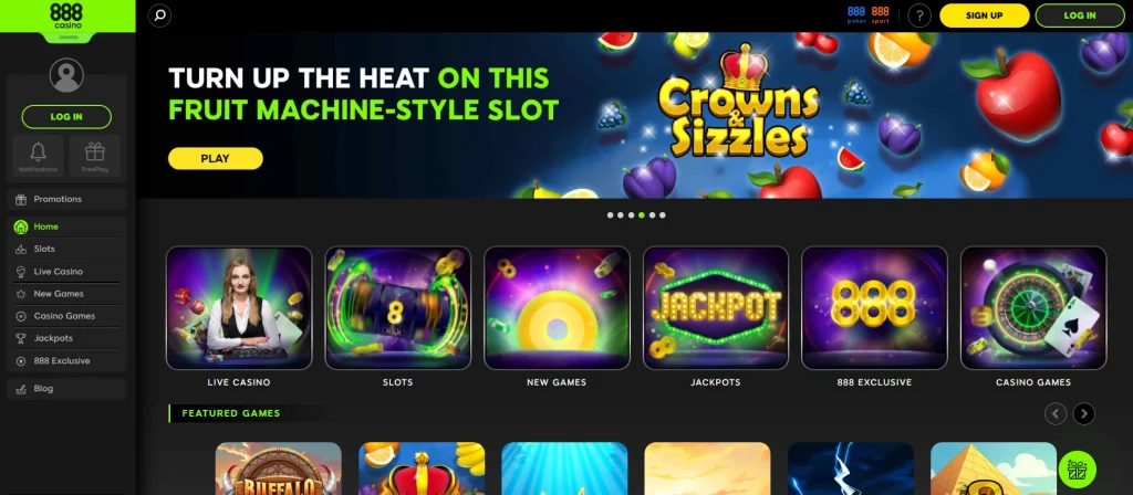 888 Casino’s main page