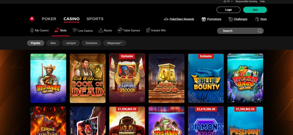 Pokerstars’ casino page